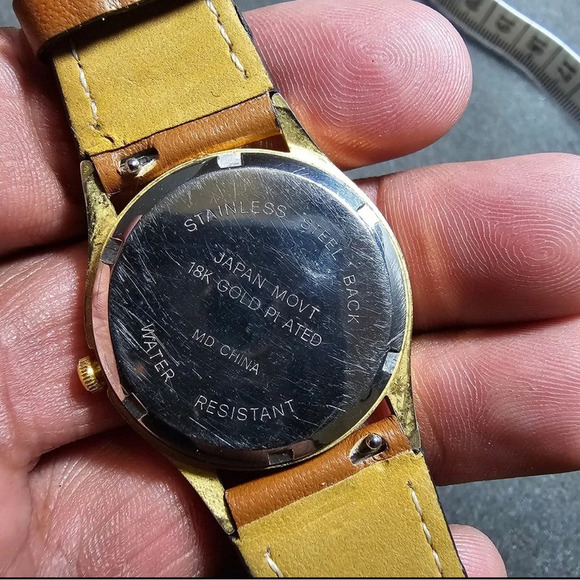 Vintage Westair Quartz 18k Gold Plated Watch Black Dial Brown Straps Working - Picture 8 of 9